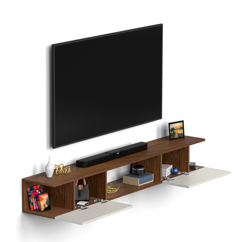 Darien Wall Mount TV Unit With Storage Cabinet (Maple & Frosty White)