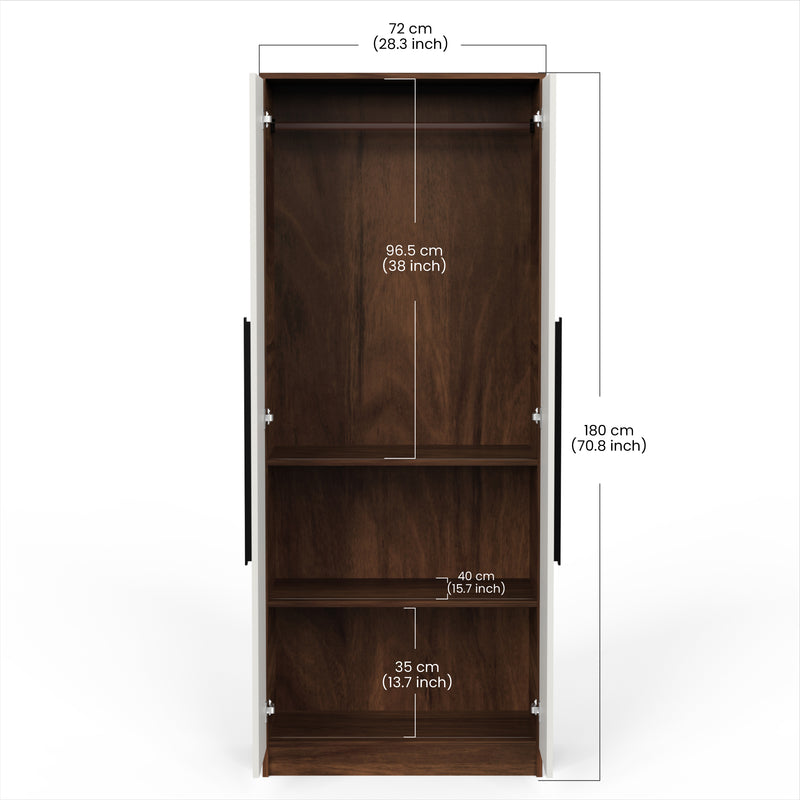 Maltein 2 door wardrobe, clothes storage rack (Brown Maple & White)