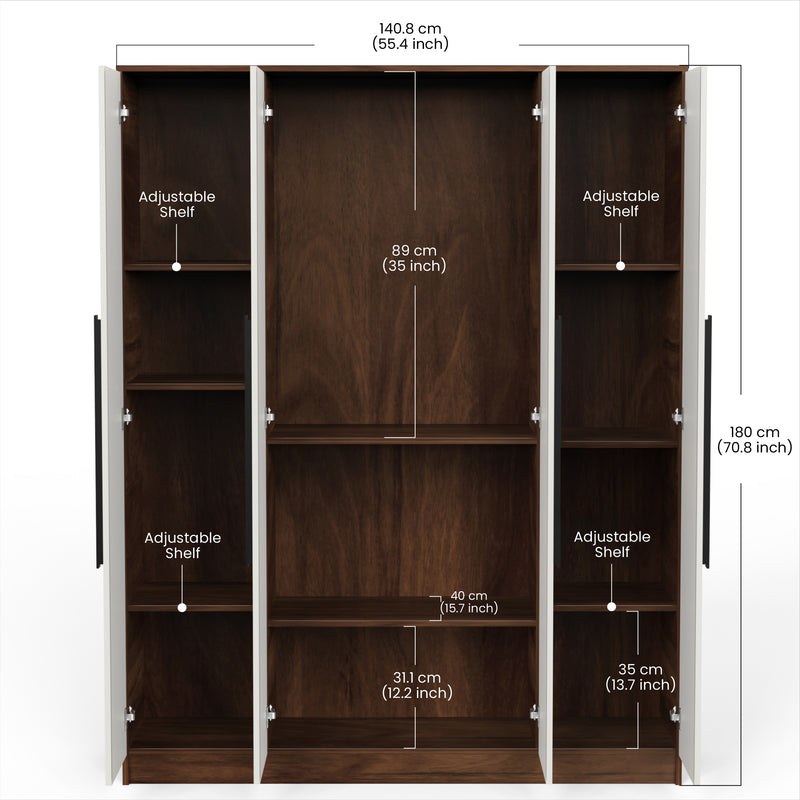 Maltein 4 door wardrobe, clothes storage rack (Brown Maple & White)