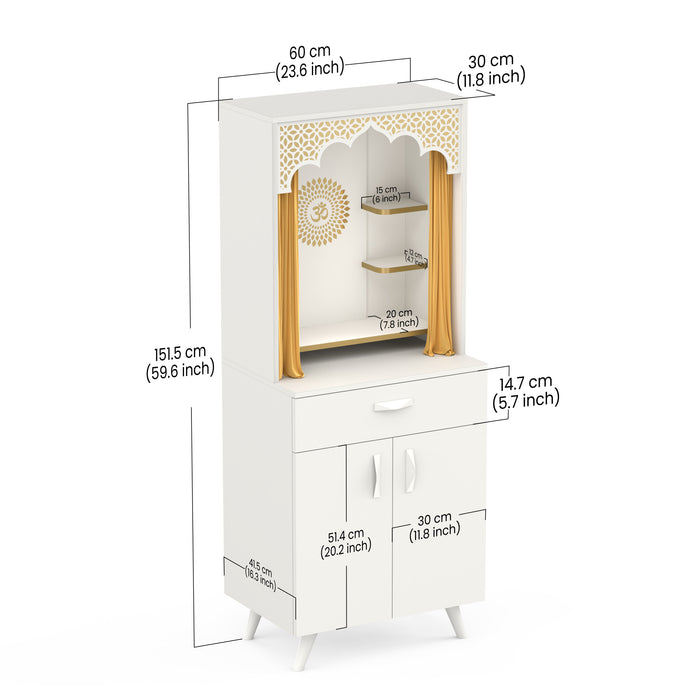 BLUEWUD Sharnam Pooja Mandir, Temple Unit for Home with Storage Cabinet