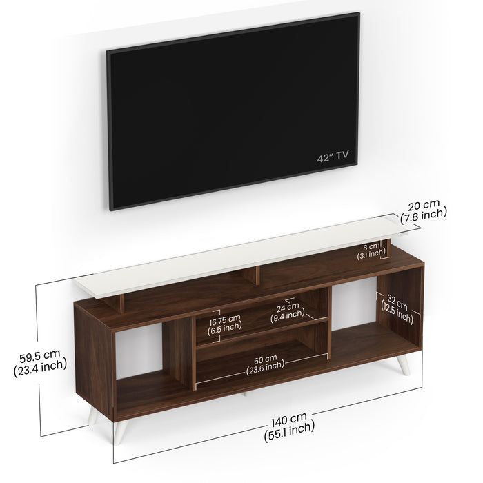 Skiddo Lite Engineered Wood TV Entertainment Unit Set Top Box Stand/TV Cabinet with Shelves for Books & Décor Display Unit Bed Living Room Upto 55 Inches - DIY (Brown Maple & White)
