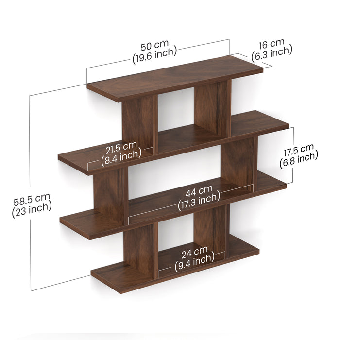 Senara-4 Layer Wall Mount Design Engineering Wood Bookshelf Filing Cabinet Books Rack Organizer for Décor Display for Library Living room Study Room (Color - Brown Maple)