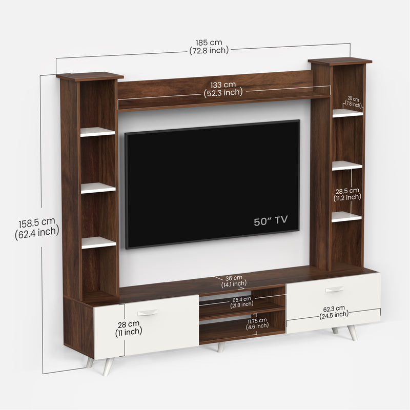 Pinn TV unit cabinet with storage & shelves , ideal for 60 inches TV- DIY (Brown Maple & White)