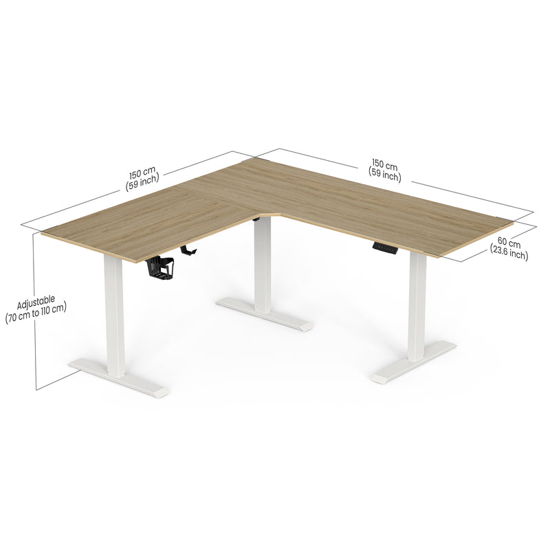 Wrick Electric Automatic L Shape Study Height Adjustable Work Desk (European Oak & White)
