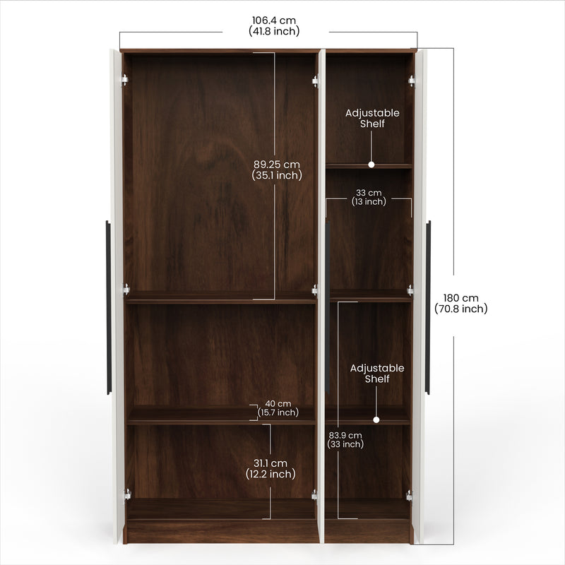Maltein 3 door wardrobe, clothes storage rack (Brown Maple & White)