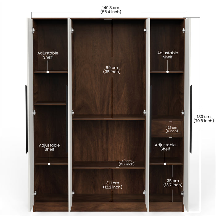 Maltein 4 Door Wardrobe/Clothes Storage Rack Organizer Almirah Cupboard Cabinet with Shelves and Cloth Hanger for Bedroom Home Furniture