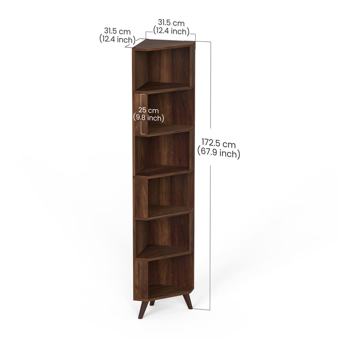 Veluno Corner Shelf Bookshelf Cabinet Book Rack Organizer with Shelves for Storage Décor Display Cabinet Floor Standing for Living Room Home Library