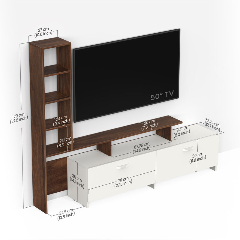 Amy TV unit cabinet with shelves for books & décor display , ideal for 65 inches TV- DIY (Brown Maple & White)