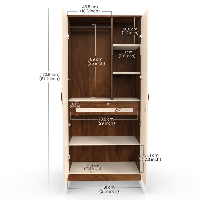 Andrie 2 Door Wardrobe with Drawer |Maple & White