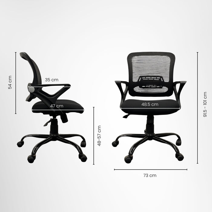 Polli Office Study Chair, Mid Back Mesh Ergonomic Home Office Desk Chair with Comfortable & Spacious Seat, & Heavy Duty Metal Base for Offices, Home and Study (Black)