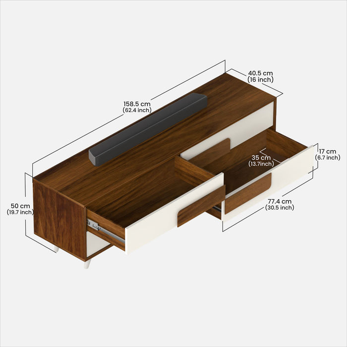 Mayrone TV Unit & Cabinet with Storage Drawers, Ideal for Up to 60" (Brown Maple & Frosty)