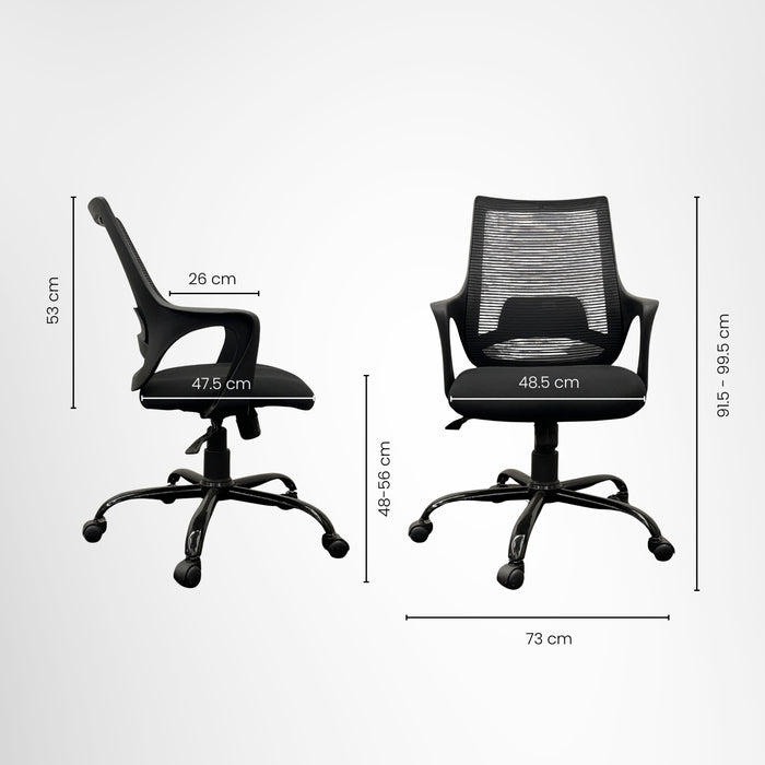 Zylo Office Study Chair, Mid Back Mesh Ergonomic Home Office Desk Chair with Comfortable & Spacious Seat, Tilt Lock Mechanism & Heavy Duty Metal Base for Offices, Home and Study (Black)