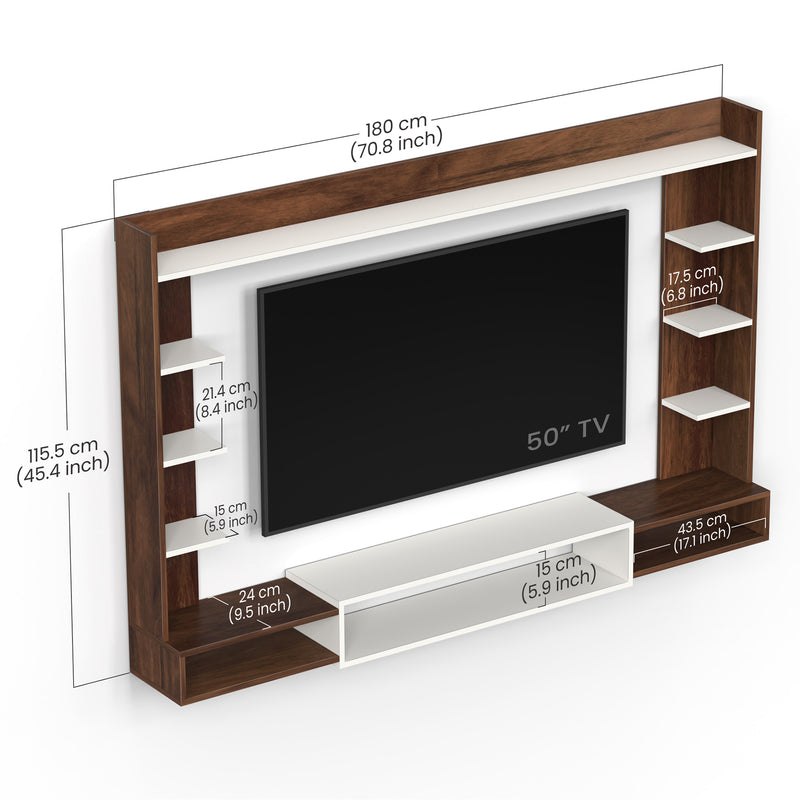 Orelia TV unit cabinet with shelves for books & décor display , ideal for 60 inches TV- DIY (Brown Maple & White)