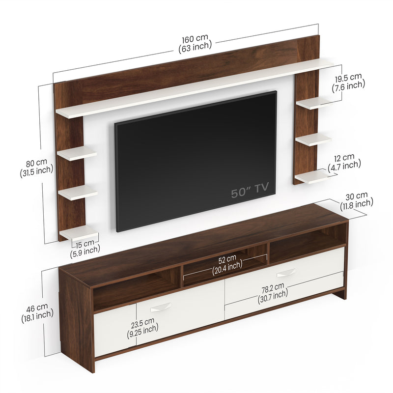 Mannsae Plus TV Unit & Cabinet with Shelves for Books fits upto 65 Inches  (Brown Maple & White)