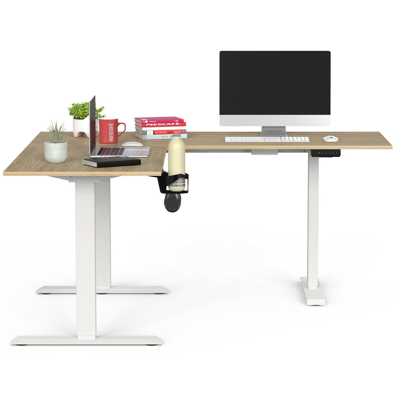 Wrick Electric Automatic L Shape Study Height Adjustable Work Desk (European Oak & White)