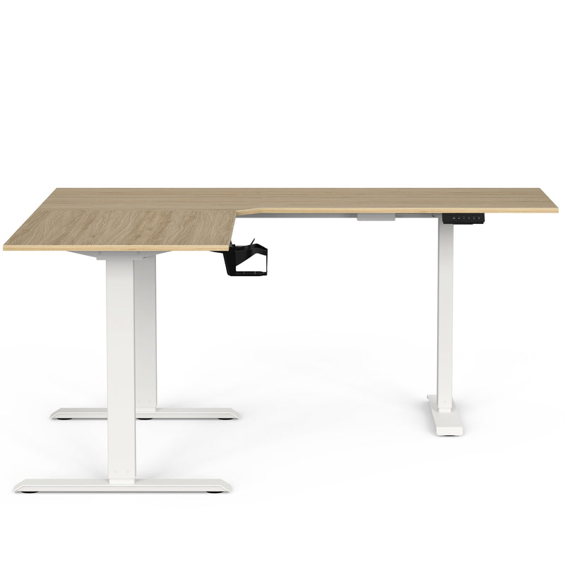 Wrick Electric Automatic L Shape Study Height Adjustable Work Desk (European Oak & White)