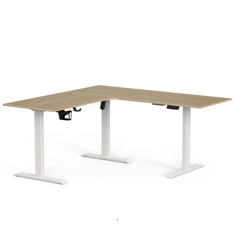 Wrick Electric Automatic L Shape Study Height Adjustable Work Desk (European Oak & White)