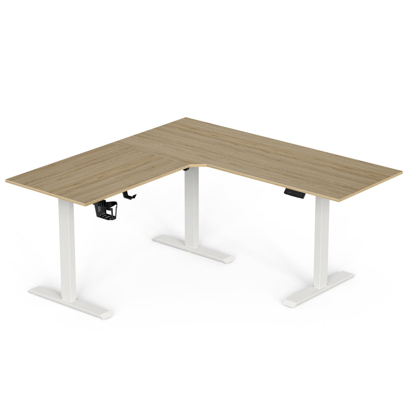 Wrick Electric Automatic L Shape Study Height Adjustable Work Desk (European Oak & White)