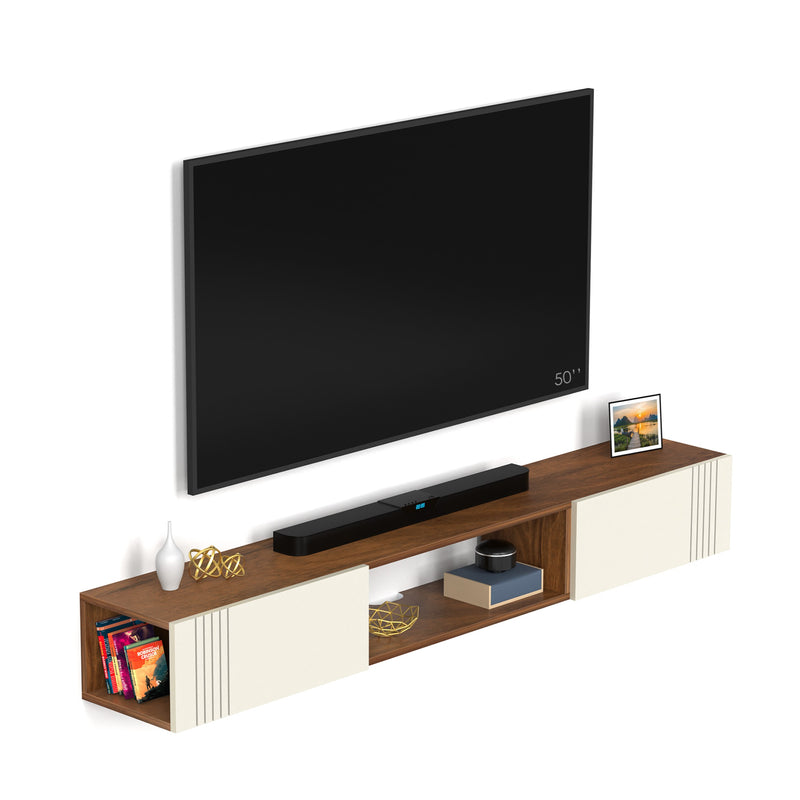 Darien Wall Mount TV Unit With Storage Cabinet (Maple & Frosty White)
