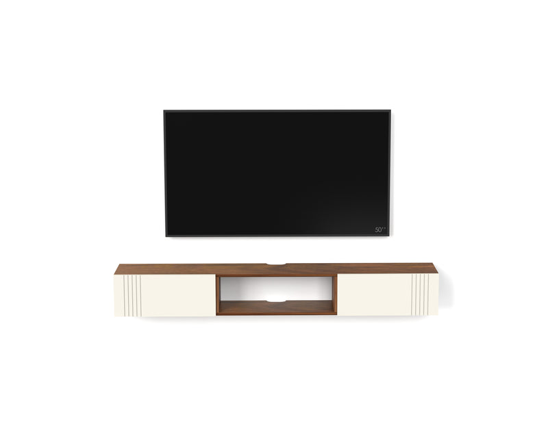 Darien Wall Mount TV Unit With Storage Cabinet (Maple & Frosty White)