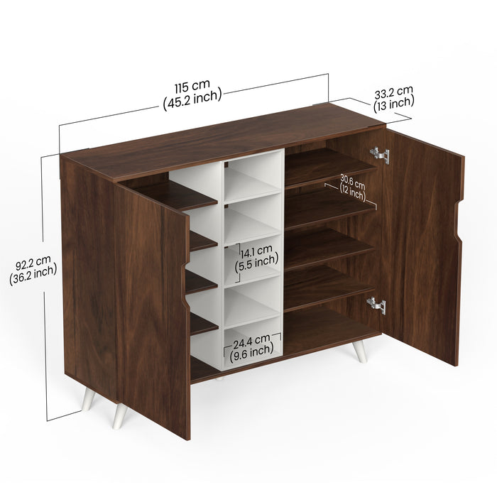 Furlyn Engineered Wood Dual Tone 2 Doors Shoe Rack Cabinet Slipper Footwear Stand Organizer with Handle Less Desgin & 5 Closed Shelves can Store Up to 25 Pairs for Home (Brown Maple & White)