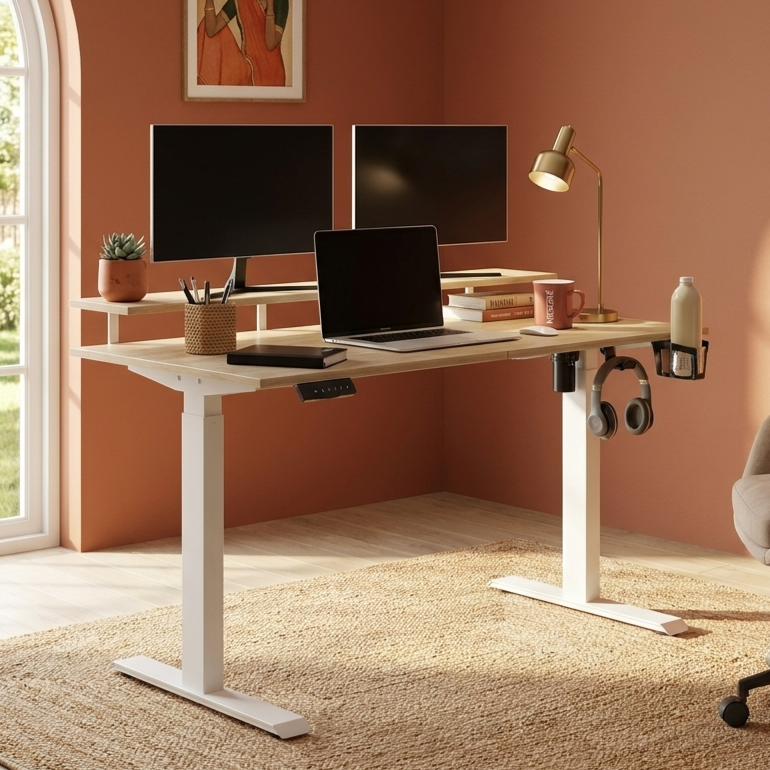 Wrick Plus Electric Automatic Height Adjustable Work Desk with Fixed Monitor Stand