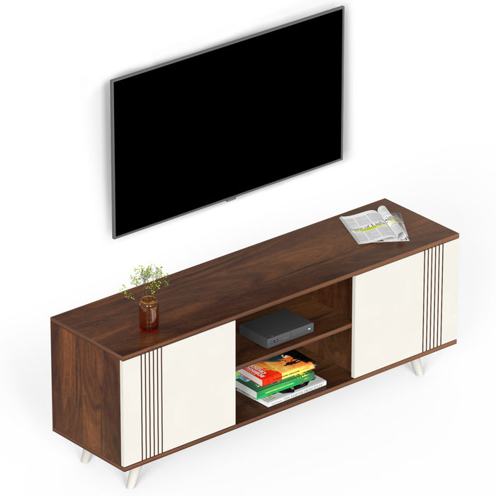 Harmond Engineering Wood Floor Standing TV Entertainment Unit Set Top Box Stand/TV Cabinet with Shelves for Books & Décor Display Unit Bed Living Room Upto 55 Inches (Brown Maple & White)