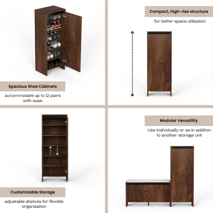 Mavis Tall Multipuporse Wooden Shoe Rack, Storage Books & File Cabinet Organizer, Slipper Footwear Stand with Handleless Design for Living Room Home, Upto 12-14 Pairs DIY (Brown Maple)