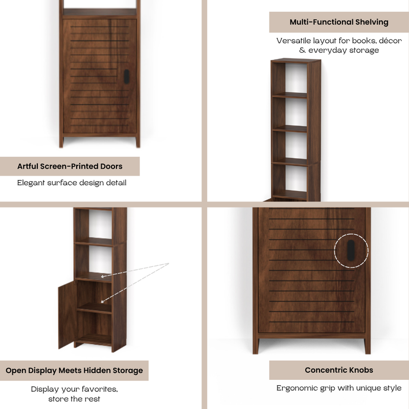 Barnia Bookshelf Cabinet Book Rack Organizer with Shelves & Bottom Door for Storage