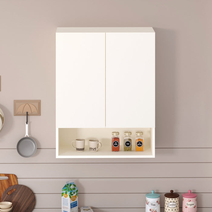 Opryt with Shelf Engineered Wood Kitchen Cabinet Rack, Wall Mounted Storage Cabinet for Kitchen Utensils, Jars, Spices, Modular Cupboard for Home & Kitchen DIY (White)