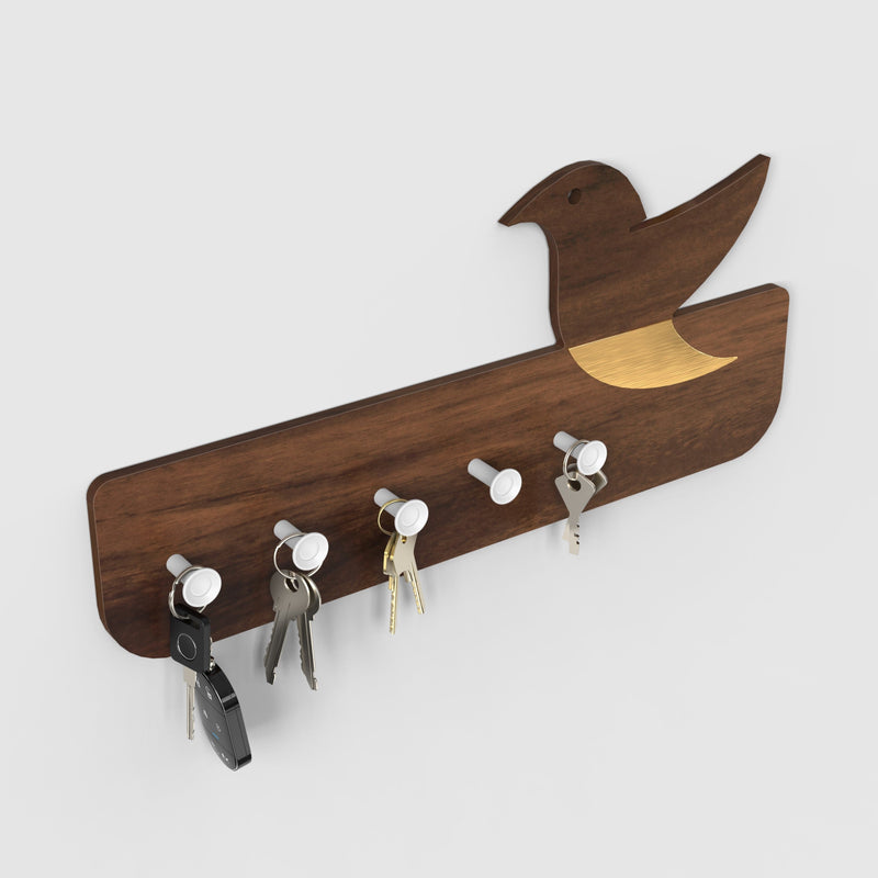 Edell  Key Holder with 5 Knobs (Brown Maple with White Knobs)