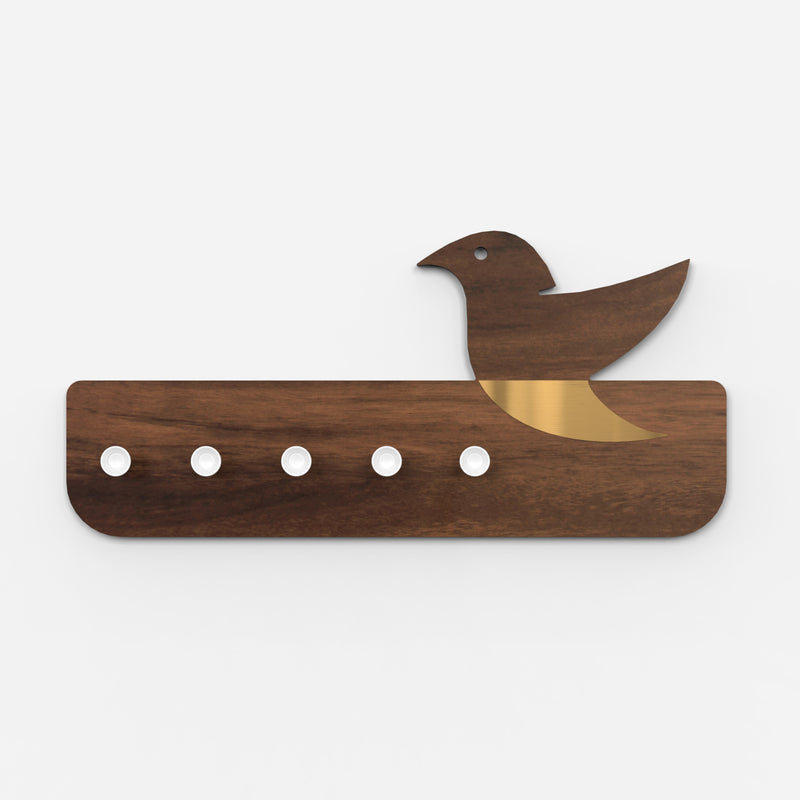 Edell  Key Holder with 5 Knobs (Brown Maple with White Knobs)