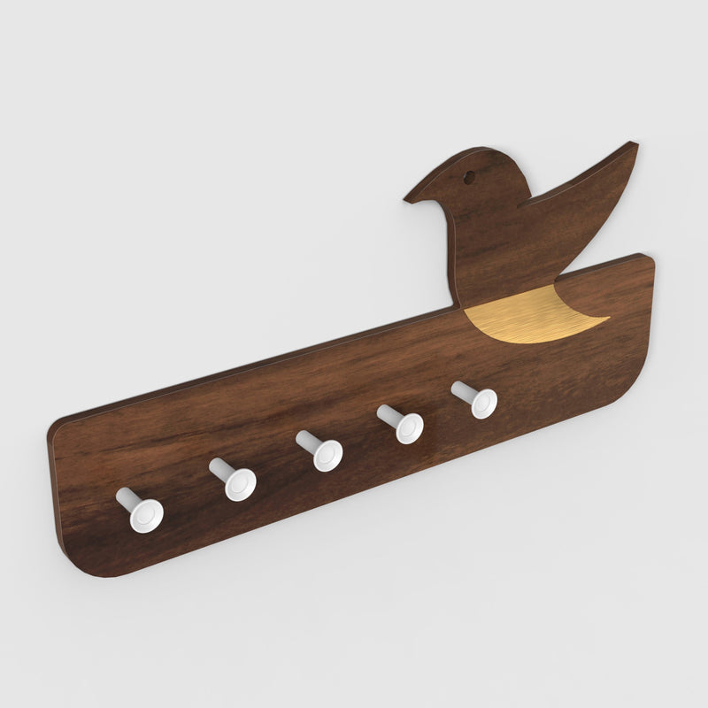 Edell  Key Holder with 5 Knobs (Brown Maple with White Knobs)