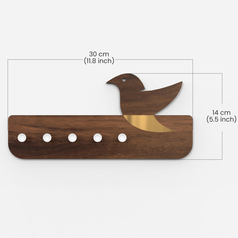 Edell  Key Holder with 5 Knobs (Brown Maple with White Knobs)
