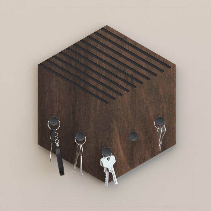 Ramnet Wall Mounted Decor Key Holder Hanger with 5 Hooks & Knobs (Brown Maple with 5 Black Knobs)