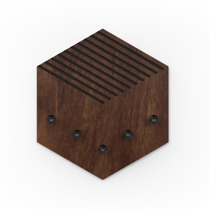 Ramnet Wall Mounted Decor Key Holder Hanger with 5 Hooks & Knobs (Brown Maple with 5 Black Knobs)