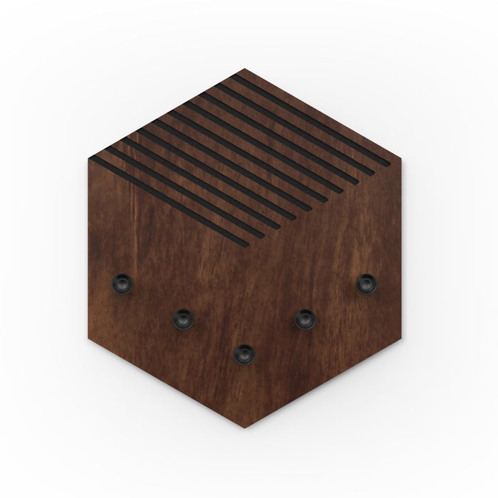 Ramnet Wall Mounted Decor Key Holder Hanger with 5 Hooks & Knobs (Brown Maple with 5 Black Knobs)