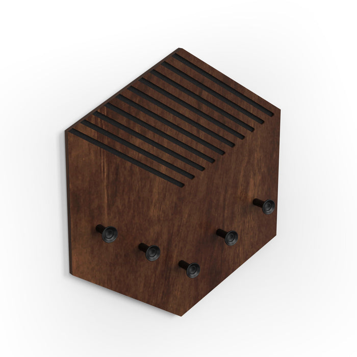 Ramnet Wall Mounted Decor Key Holder Hanger with 5 Hooks & Knobs (Brown Maple with 5 Black Knobs)
