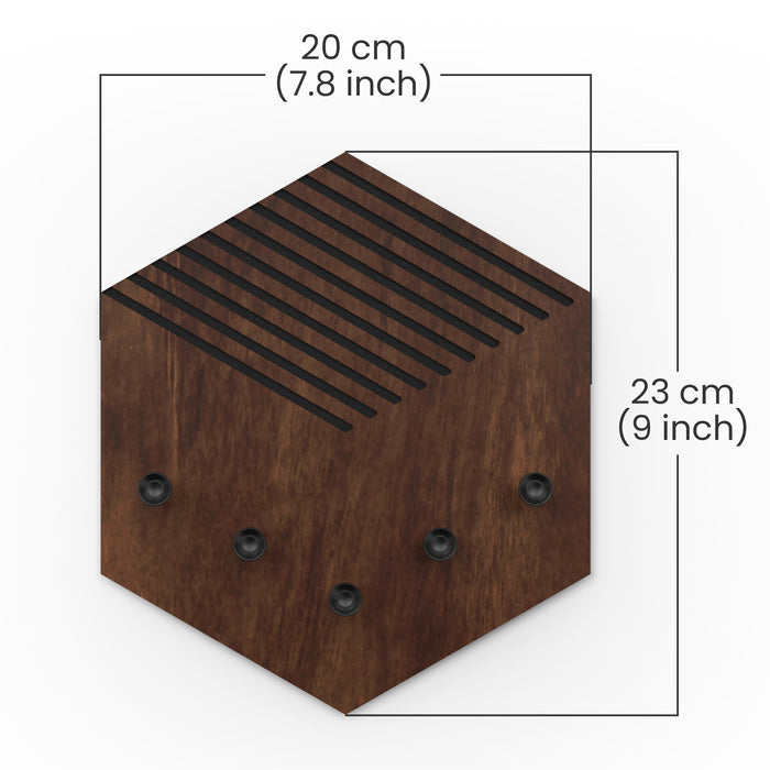 Ramnet Wall Mounted Decor Key Holder Hanger with 5 Hooks & Knobs (Brown Maple with 5 Black Knobs)