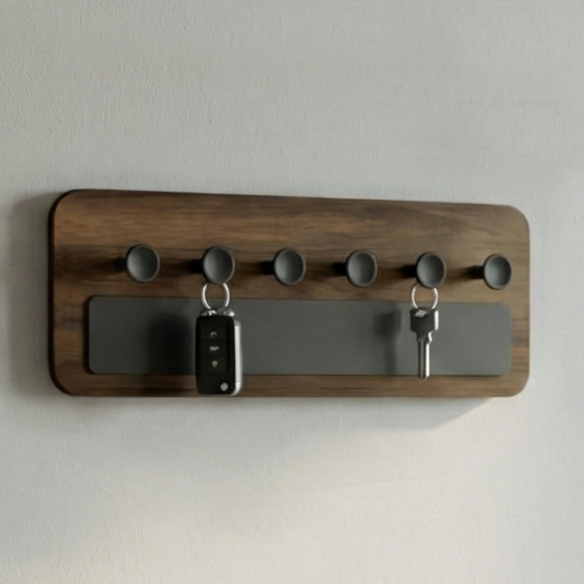 Stuart Engineered Wood Wall Mounted Decor Key Holder Hanger with 6 Knobs for Bedroom Study Living Room Home Furniture (Brown Maple)