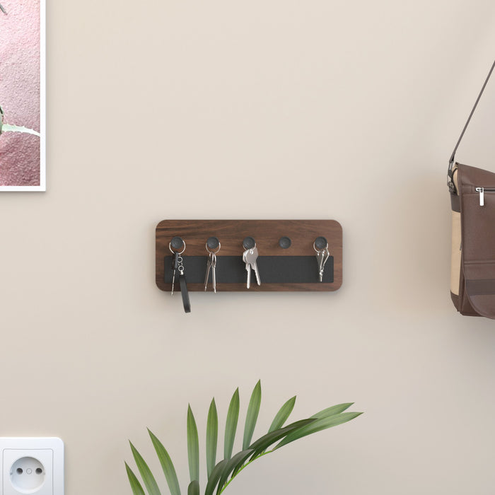 Stuart Engineered Wood Wall Mounted Decor Key Holder Hanger with 5 Knobs for Bedroom Study Living Room Home Furniture (Brown Maple)