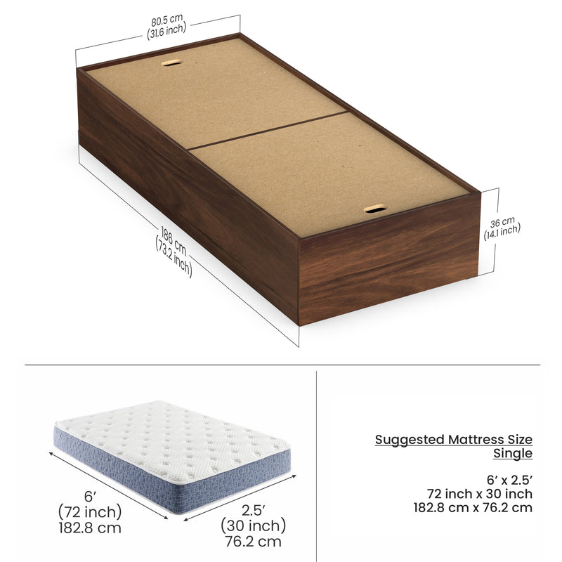 Maltein Single Diwan Bed with Storage Box for Bedroom (Brown Maple)