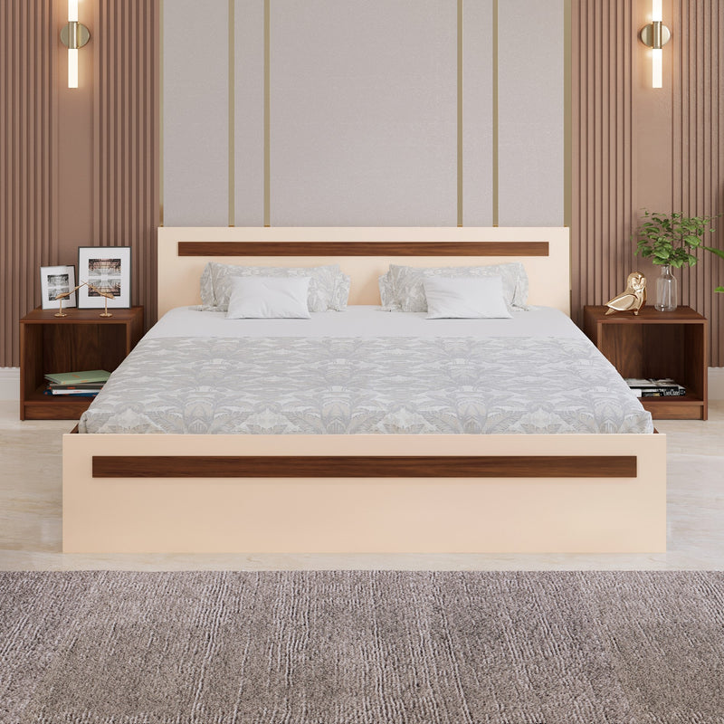 Maltein King Size Bed |Brown Maple & Beige