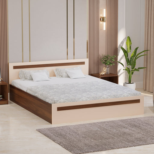 Maltein King Size Bed |Brown Maple & Beige