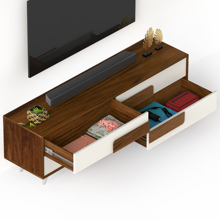 Mayrone TV Unit & Cabinet with Storage Drawers, Ideal for Up to 60" (Brown Maple & Frosty)