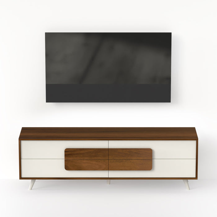 Mayrone TV Unit & Cabinet with Storage Drawers, Ideal for Up to 60" (Brown Maple & Frosty)