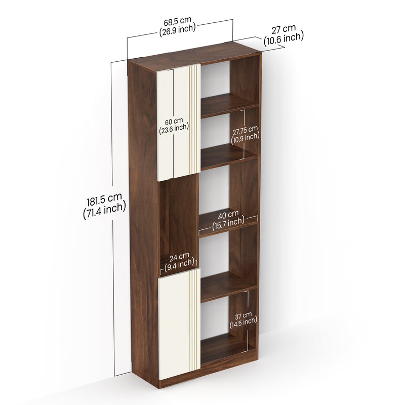 Orivo Bookshelf with LED Light & Closed Storage cabinet (Brown Maple & White)