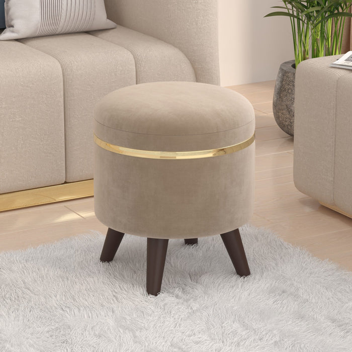 Noah Round Engineered Wood Multipurpose Ottoman Pouffes Stool