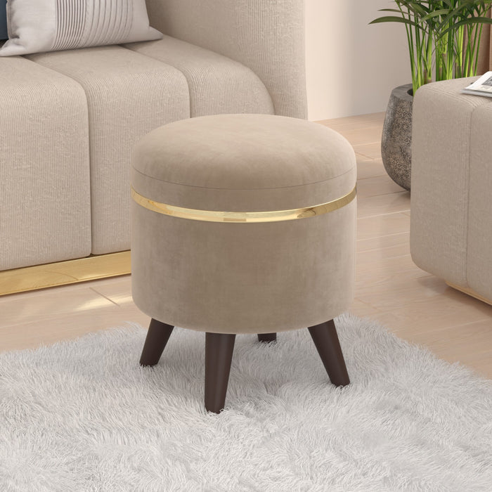 Noah Round Engineered Wood Multipurpose Ottoman Pouffes Stool/Sitting Furniture Footrest Seat Pouf Puffy Foam Foot Stool with 4 Legs for Living Room Decor Home Furniture (Off-White)