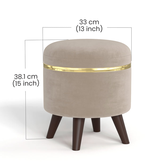 Noah Round Engineered Wood Multipurpose Ottoman Pouffes Stool/Sitting Furniture Footrest Seat Pouf Puffy Foam Foot Stool with 4 Legs for Living Room Decor Home Furniture (Off-White)